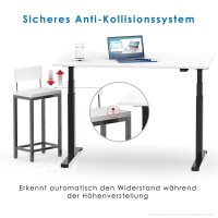 Elektrischer Schreibtisch VES1 - 120 x 75 cm 16mm Tischplatte Weiss ABS Weiss Gestell Schwarz Ohne Kabeldurchlass Ohne Kabelkanal