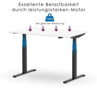 Elektrischer Schreibtisch VES1 - 120 x 75 cm 16mm Tischplatte Weiss ABS Schwarz Gestell Schwarz Ohne Kabeldurchlass