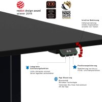 Elektrischer Schreibtisch VES1 - 120 x 75 cm 16mm Tischplatte Schwarz ABS Weiss Gestell Schwarz Ohne Kabeldurchlass Ohne Kabelkanal