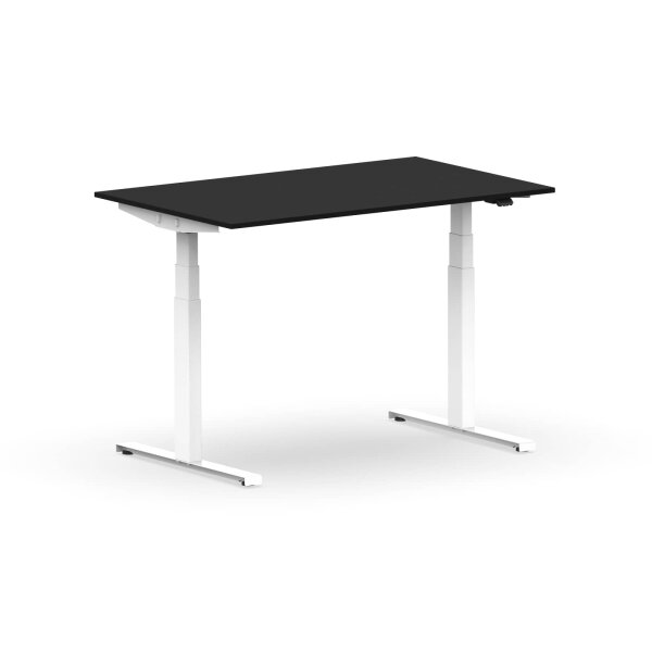 Elektrischer Schreibtisch VES1 - 120 x 75 cm 16mm Tischplatte Schwarz ABS Weiss Gestell Weiss Ohne Kabeldurchlass Ohne Kabelkanal