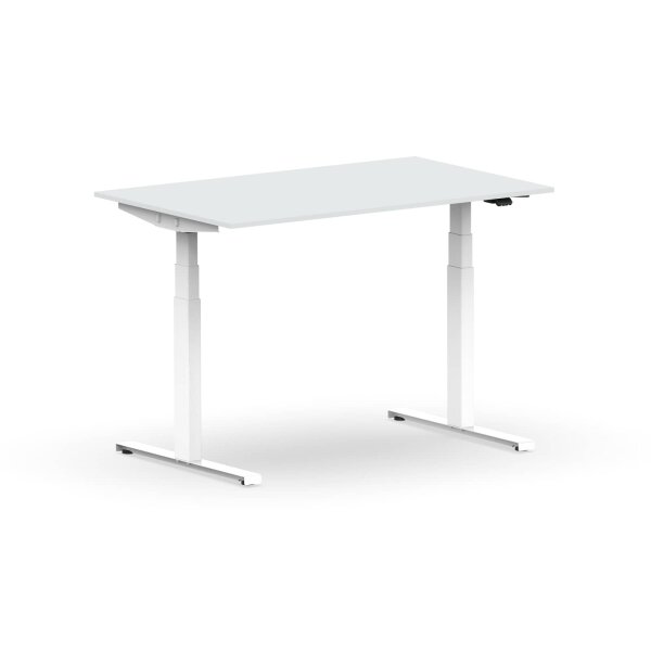 Elektrischer Schreibtisch VES1 - 120 x 75 cm 16mm Tischplatte Lichtgrau ABS Weiss Gestell Weiss Ohne Kabeldurchlass Ohne Kabelkanal