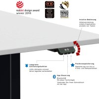 Elektrischer Schreibtisch VES1 - 120 x 75 cm 16mm Tischplatte Lichtgrau ABS Weiss Gestell Weiss Ohne Kabeldurchlass Ohne Kabelkanal