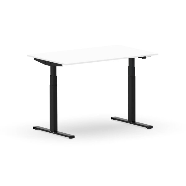 Elektrischer Schreibtisch VES1 - 120 x 80 cm 16mm Tischplatte Weiss ABS Lichtgrau Gestell Schwarz Ohne Kabeldurchlass Ohne Kabelkanal