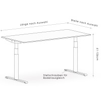 Elektrischer Schreibtisch VES1 - 120 x 80 cm 16mm Tischplatte Schwarz ABS Lichtgrau Gestell Weiss Ohne Kabeldurchlass