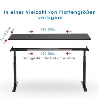 Elektrischer Schreibtisch VES1 - 120 x 100 cm 16mm Tischplatte Schwarz ABS Lichtgrau Gestell Weiss Ohne Kabeldurchlass