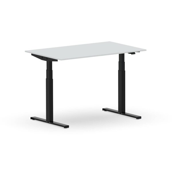 Elektrischer Schreibtisch VES1 - 140 x 100 cm 16mm Tischplatte Lichtgrau ABS Schwarz Gestell Schwarz Ohne Kabeldurchlass Ohne Kabelkanal