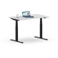 Elektrischer Schreibtisch VES1 - 140 x 100 cm 16mm Tischplatte Lichtgrau ABS Schwarz Gestell Schwarz Ohne Kabeldurchlass Ohne Kabelkanal