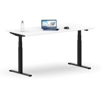 Elektrischer Schreibtisch VES1 - 150 x 75 cm 16mm Tischplatte Weiss ABS Weiss Gestell Schwarz Ohne Kabeldurchlass Ohne Kabelkanal