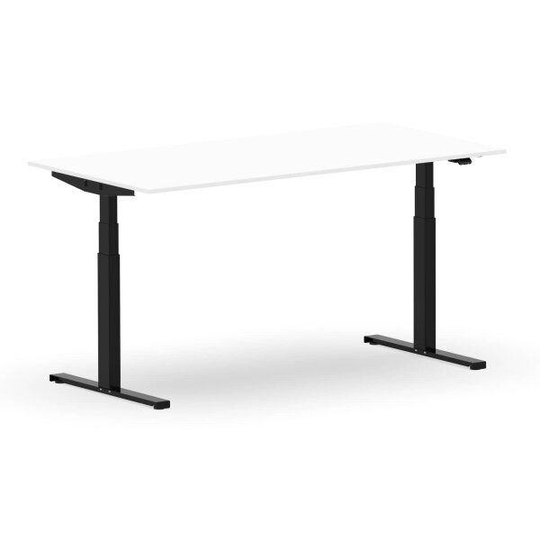 Elektrischer Schreibtisch VES1 - 150 x 75 cm 16mm Tischplatte Weiss ABS Lichtgrau Gestell Schwarz Ohne Kabeldurchlass Ohne Kabelkanal