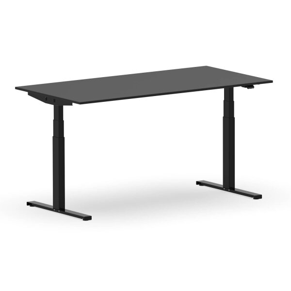 Elektrischer Schreibtisch VES1 - 150 x 75 cm 16mm Tischplatte Schwarz ABS Weiss Gestell Schwarz Ohne Kabeldurchlass Ohne Kabelkanal