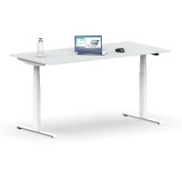 Elektrischer Schreibtisch VES1 - 150 x 75 cm 16mm Tischplatte Lichtgrau ABS Weiss Gestell Weiss Ohne Kabeldurchlass