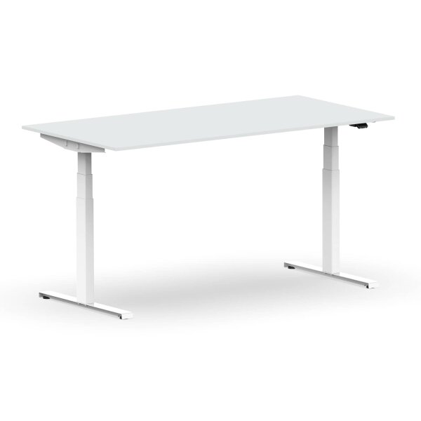 Elektrischer Schreibtisch VES1 - 150 x 80 cm 16mm Tischplatte Lichtgrau ABS Schwarz Gestell Weiss Ohne Kabeldurchlass Ohne Kabelkanal