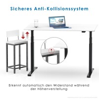 Elektrischer Schreibtisch VES1 - 150 x 90 cm 16mm Tischplatte Weiss ABS Lichtgrau Gestell Schwarz Ohne Kabeldurchlass