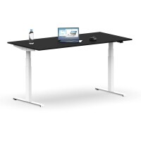 Elektrischer Schreibtisch VES1 - 150 x 90 cm 16mm Tischplatte Schwarz ABS Lichtgrau Gestell Weiss Ohne Kabeldurchlass Ohne Kabelkanal