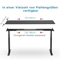 Elektrischer Schreibtisch VES1 - 150 x 90 cm 16mm Tischplatte Schwarz ABS Lichtgrau Gestell Weiss Ohne Kabeldurchlass Ohne Kabelkanal