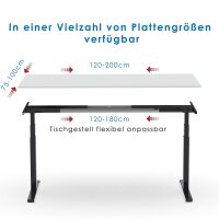 Elektrischer Schreibtisch VES1 - 150 x 90 cm 16mm Tischplatte Lichtgrau ABS Schwarz Gestell Weiss Ohne Kabeldurchlass Ohne Kabelkanal