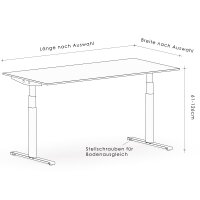 Elektrischer Schreibtisch VES1 - 150 x 90 cm 16mm Tischplatte Lichtgrau ABS Schwarz Gestell Weiss Ohne Kabeldurchlass Ohne Kabelkanal
