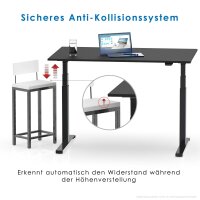 Elektrischer Schreibtisch VES1 - 160 x 75 cm 16mm Tischplatte Schwarz ABS Schwarz Gestell Schwarz Ohne Kabeldurchlass Ohne Kabelkanal