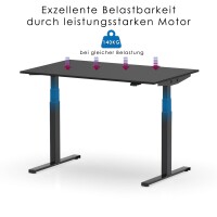 Elektrischer Schreibtisch VES1 - 160 x 80 cm 16mm Tischplatte Schwarz ABS Lichtgrau Gestell Weiss Ohne Kabeldurchlass Ohne Kabelkanal