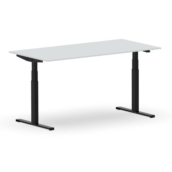 Elektrischer Schreibtisch VES1 - 160 x 100 cm 16mm Tischplatte Lichtgrau ABS Weiss Gestell Schwarz Ohne Kabeldurchlass Ohne Kabelkanal