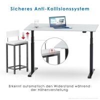 Elektrischer Schreibtisch VES1 - 160 x 100 cm 16mm Tischplatte Lichtgrau ABS Weiss Gestell Schwarz Ohne Kabeldurchlass Ohne Kabelkanal