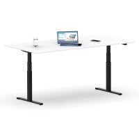 Elektrischer Schreibtisch VES1 - 180 x 75 cm 16mm Tischplatte Weiss ABS Weiss Gestell Schwarz Ohne Kabeldurchlass Ohne Kabelkanal