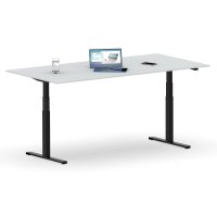 Elektrischer Schreibtisch VES1 - 180 x 75 cm 16mm Tischplatte Lichtgrau ABS Weiss Gestell Schwarz Ohne Kabeldurchlass Ohne Kabelkanal