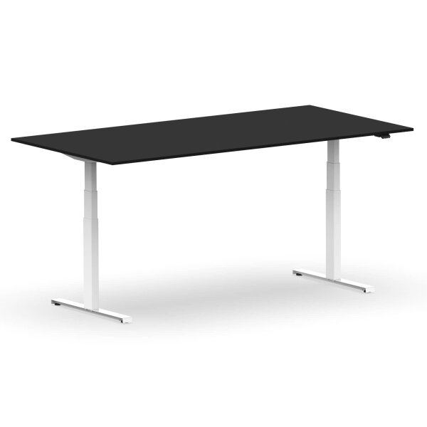 Elektrischer Schreibtisch VES1 - 180 x 80 cm 16mm Tischplatte Schwarz ABS Weiss Gestell Weiss Ohne Kabeldurchlass Ohne Kabelkanal