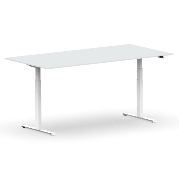 Elektrischer Schreibtisch VES1 - 180 x 80 cm 16mm Tischplatte Lichtgrau ABS Weiss Gestell Weiss Ohne Kabeldurchlass