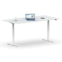 Elektrischer Schreibtisch VES1 - 180 x 80 cm 16mm Tischplatte Lichtgrau ABS Weiss Gestell Weiss Ohne Kabeldurchlass