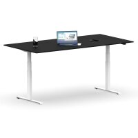 Elektrischer Schreibtisch VES1 - 200 x 90 cm 16mm Tischplatte Schwarz ABS Lichtgrau Gestell Weiss Ohne Kabeldurchlass Ohne Kabelkanal