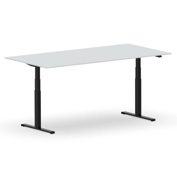 Elektrischer Schreibtisch VES1 - 200 x 90 cm 16mm Tischplatte Lichtgrau ABS Weiss Gestell Schwarz Ohne Kabeldurchlass Ohne Kabelkanal