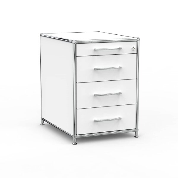 Standcontainer 05601 - 60cm - 4 Schubladen Holz Weiss Schloss 004