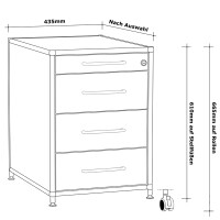 Standcontainer 05601 - 60cm - 4 Schubladen Holz Weiss Schloss 007