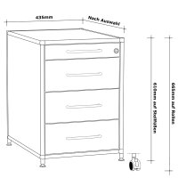 Rollcontainer 05601 - 60cm - 4 Schubladen Holz Weiss Schloss 036