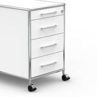 Rollcontainer 05601 - 60cm - 4 Schubladen Holz Weiss Schloss 048
