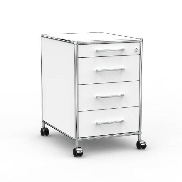Rollcontainer 05601 - 60cm - 4 Schubladen Holz Weiss Schloss 054