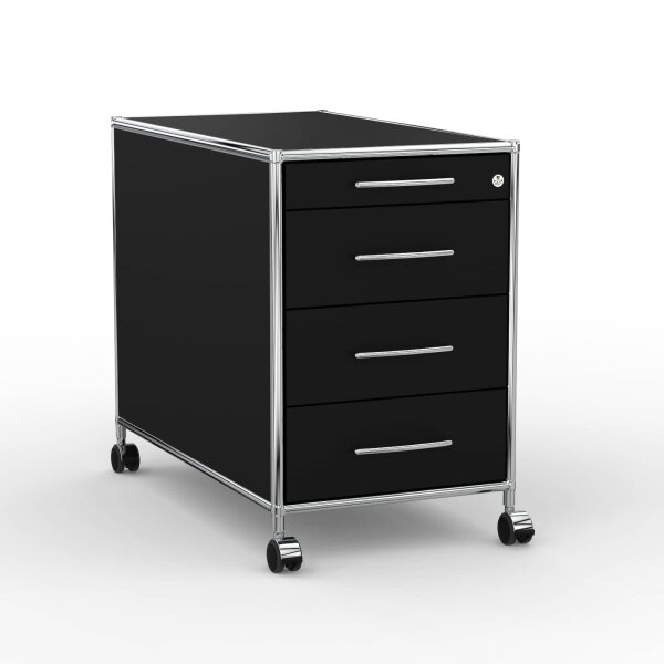 Rollcontainer 05801 - 80cm - 4 Schubladen Holz Schwarz Schloss 022