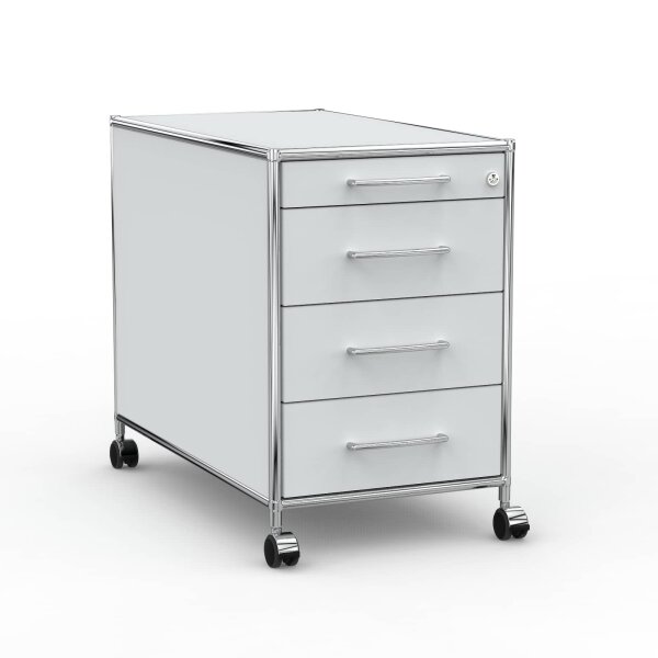 Rollcontainer 05801 - 80cm - 4 Schubladen Holz Lichtgrau Schloss 025