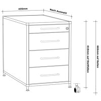 Rollcontainer 05801 - 80cm - 4 Schubladen Holz Lichtgrau Schloss 109