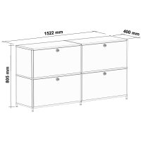 Sideboard 02102 - 4 x Schublade Metall Rubinrot RAL 3003