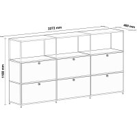 Highboard 03523 - 3 x offenes Fach 6 x Klappe - Metall Rubinrot RAL 3003