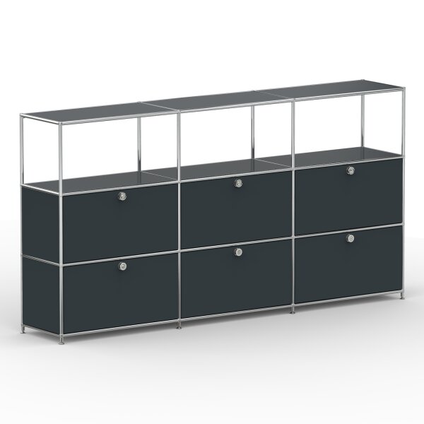 Highboard 03523 - 3 x offenes Fach 6 x Klappe - Metall Anthrazitgrau RAL 7016