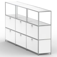 Highboard 03523 - 3 x offenes Fach 6 x Klappe - Metall Signalweiss RAL 9003