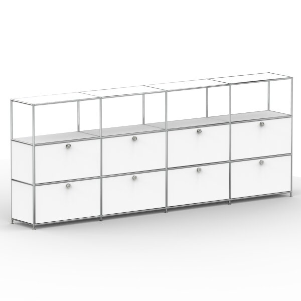 Highboard 03524 - 4 x offenes Fach 8 x Klappe - Metall Signalweiss RAL 9003