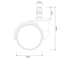 Weichbodenrollen 50mm - Stift 11mm mit Kunststoffring (5 Stk.) Nylon schwarz